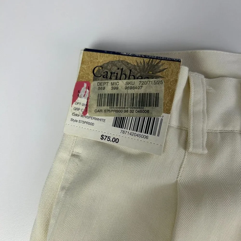 NWT Caribbean White Silk Pleated Front Relaxed Fit Casual Dress Pants‎ 36W 32L